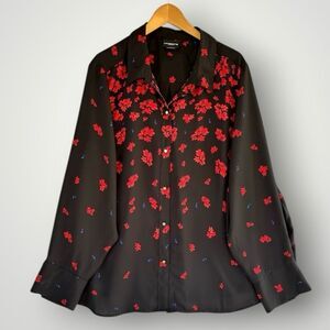🎉5 for $45 🎉 Liz Claiborne Top Blouse Shirt Size 3X Floral Black